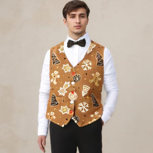 Men's Festive Suit Vests with Tie, Waistcoat V-Neck Slim Fit Wedding Carnival Party Holiday Costumes Adult3
