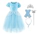 Okidokiyo Girls Cinderella Princess Costume Classic Deluxe Party Dress up (6 Years, Blue with Accessories)