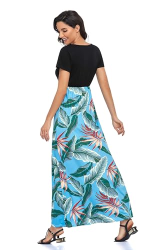 Image of Lacavocor Womens Short Sleeve Maxi Dresses Empire Waist Long Dress
