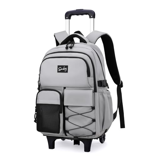 Etaishow Mochila com rodinhas para meninos com rodas, mochila escolar com rodas para meninos adolescentes, H 2 rodas - cinza claro, 2 rodas