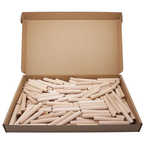 SKIR’CO (150 Stück) Holzdübel 10 x 70 mm, gerillte Holzdübel, geriffelte Stifte für Möbel, gerillte Dübel