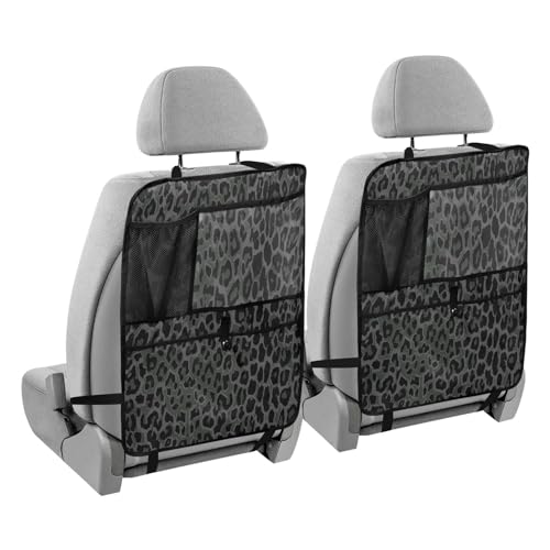 YETTASBIN Leopard Black Car Backseat Organizer for Kids, Kick Mats Back Seat Protector with Clear Tablet Holder & Storage Pockets for Snacks Drinks, Travel Accessories for Most Vehicle, 2 Pack