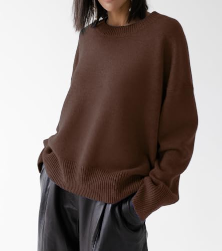 Image of Ckikiou Oversized Crewneck Cute Slouchy High Low Sweater for Women Fall Winter Casual Long Sleeve Soft Knitted Pullover Top