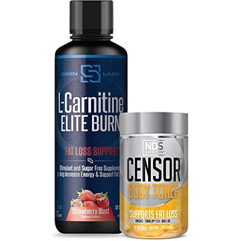Censor NDS Nutrition Fat Loss-Body Toner with CLA (90 Softgels) & Siren Labs L-Carnitine Elite Burn Fat Loss Support Strawberry Blast 3000 mg (32 Servings) Cover