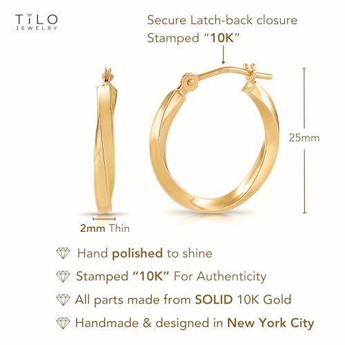 10K Yellow Gold Classic Twisted Round Hoop Earrings3