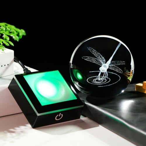Image of Arikyrist 3D Dragonfly Crystal Ball Figurine with LED Base, Dragonfly Gifts for Men Women on Christmas Birthday, Glass Statue Glass Animals Insect Sphere Decorative Ball for Home Decor (80mm)