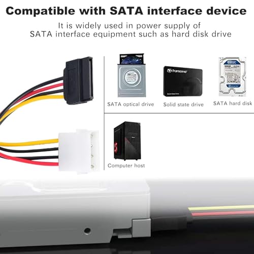 Image of 4-Pin Molex to SATA Power Cable Adapter (3-Pack), IDE to SATA Power Converter for HDD, SSD, Optical Drives, Hard Disk, Desktop PC, PSU - Easy Installation