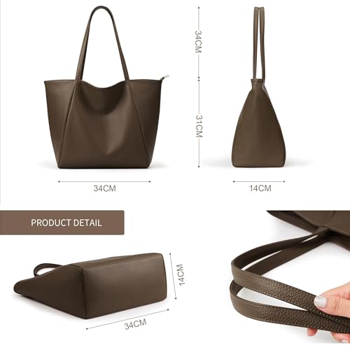 Image of KALIDI Large Tote Bag Vegan Leather Casual Zipper Work Bag Weekender Hobo for Women 16L Oversize Shoulder Travel Purse