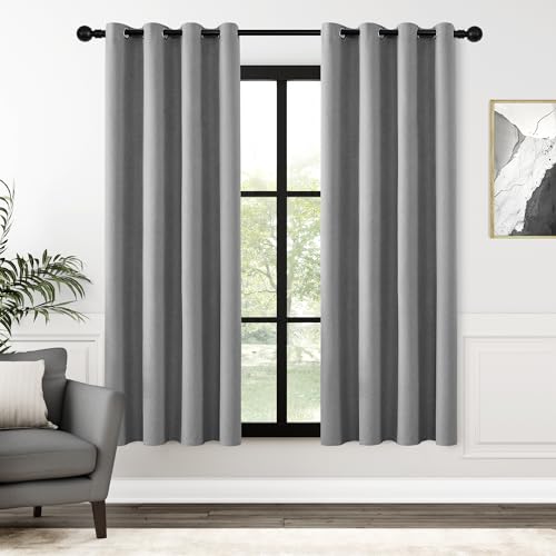ChrisDowa Grey Blackout Curtains 72 Inches Long 2 Panels for Bedroom