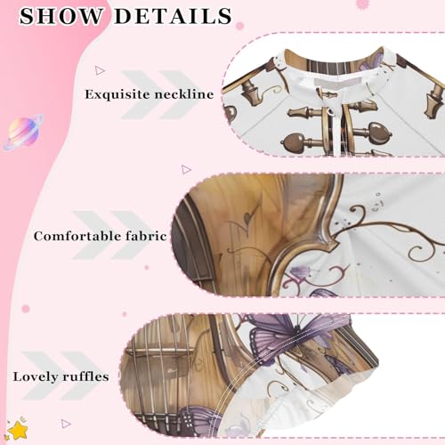 Girls One Piece Swimsuits Long Sleeve Swimsuit Zipper Bathing Suits Violin Butterfly Music3