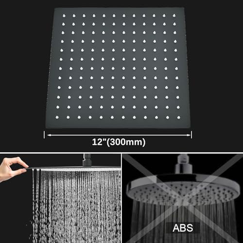 Duschkopf Regendusche Brause Bad Amatur Dusche Luxus Kopfbrause 12 Zoll Regenbrause Regenduschkopf 360° Verstellbarer Regenduschkopf Eckig schwarz(30 x 30cm)
