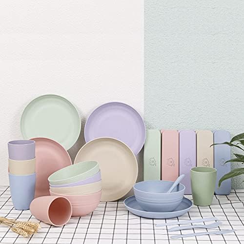 ECO VIABLE Camping Dinner Set 5 Set, 40pcs, Lightweight, Strong, Microwave & Dishwasher Safe, Picnic Dinner Plates, Cups, Large Bowls & Cutlery, Caravan, Campervan, Kids, Adults