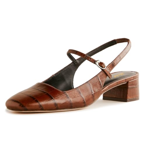 miss left Women Fashion Round Toe Slingback Pumps Block Low Heel Buckled Sandals Comfy Summer Party Office Shoes Size 4-16 US