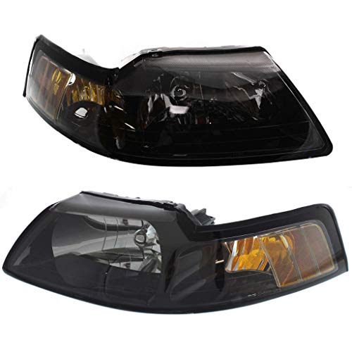 For Ford Mustang Headlight Assembly 2001 2002 2003 2004 Pair Driver and Passenger Side Black | FO2502177 | FO2503177 | 3R3Z 13008 DA | 3R3Z 13008 CA