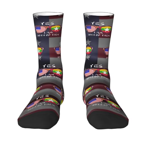 Sunglass Burmese America Flag Adult Polyester Crew Socks Breathable Moisture-Wicking Athletic Running Gym5