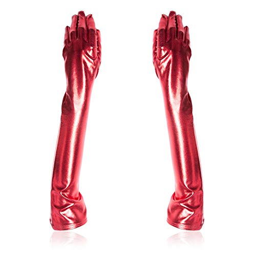 Lace Up Gloves 3 Pair Womens Wet Look Long Gloves Evening Club Party Dress Cosplay Opera Finger Gloves,16inch (Color : Silver+Black+Metallic) (Silver+red+Black)2