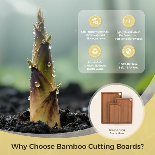 Bamboo Cutting Board for Kitchen – 3-Piece Wooden Boards with Juice Grooves, Side Handles, Non-Slip Mats – Perfect for Meat, Veggies, Fruit – Ideal Kitchen Gift — view 6