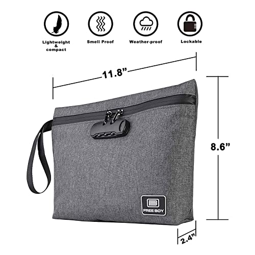 Free Boy Grey Odor Resistant Stash Bag, 11.8" x 8.6", Zipper Closure, 10 Pound Load Capacity, 6.73 Ounces, Black, 1 Count, Portable, Backpack, Travel, Mesh, Tray, Electronic Accessory