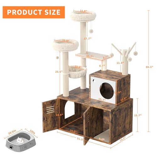 Torre moderna de madera para gatos con caja de arena oculta miniatura 2