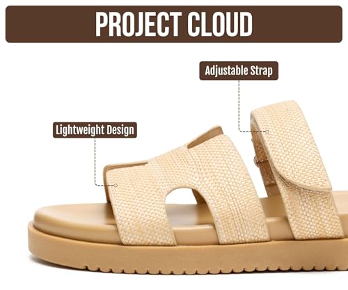 Image of Project Cloud 100% Genuine Leather Sandals for Women Footwear - Stylish Womens Sandals with Plush & Soft Insole - Non-Slip and Water-Resistant Beach Sandals Slides for Women (Mayvy)