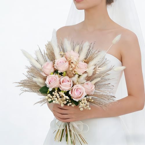 Hapart Dried Pampass Fake Roses Bouquet Fluffy...