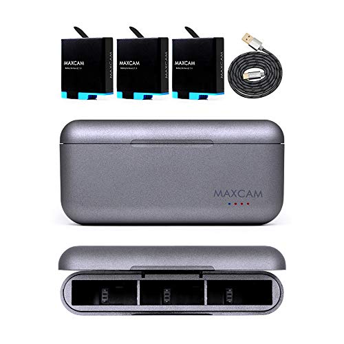 MAXCAM 3-Pack Replacement Batteries and Triple Charger for GoPro HERO8 Black / HERO7 Black / HERO6 Black