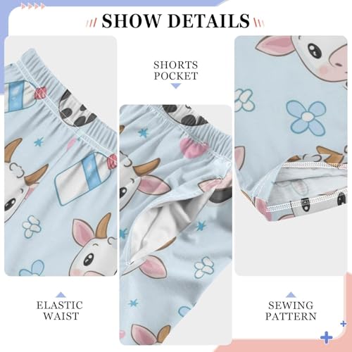 Vdsrup Cute Cow Pajama Pants Milk Cartoon Pajama Bottoms Soft Sleep Pjs Lounge Pants S4