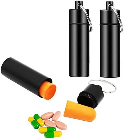 - 3 Packs Keychain Pill Holder, EFFIET Waterproof Pill Fob Case Box Outdoor Container for Emergency Medicine, Foam Earplug Storage Case with Ear Plugs (Black)