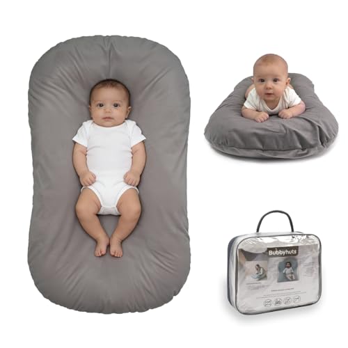 Bubbyhuts Baby Lounger - Snuggle Cozy Me Infant Lounger for Newborn 0-12 Months, Flannel Cover，Portable Breathable & Soft Baby Nest Lounger for Home and Travel - Grey