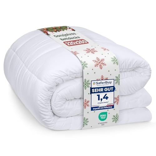 Utopia Bedding Bettdecke 220 x 260 cm, leichte Bettdecke mit Polyesterfüllung für 4 Jahreszeiten, Mikrofaser, für 2 Personen (weiß)