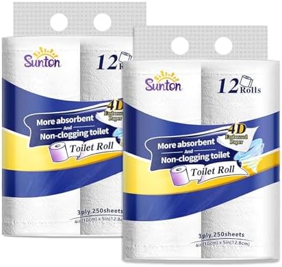 Sunton Papel Higiênico Premium, 24 Rolos, Ultramacio E Resistente...