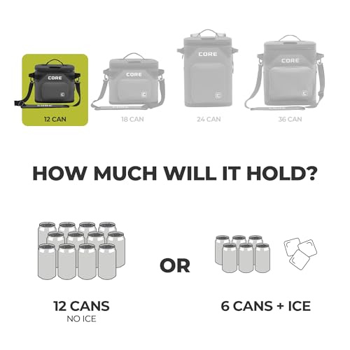 Image of CORE Magnetic Leak Proof Soft Cooler with Waterproof Zipper | Insulated Bag Portable Ice Chest Box | Best Soft Cooler for Food & Beverages for Tailgating, Car Camping, Travel, and Family Beach Picnics