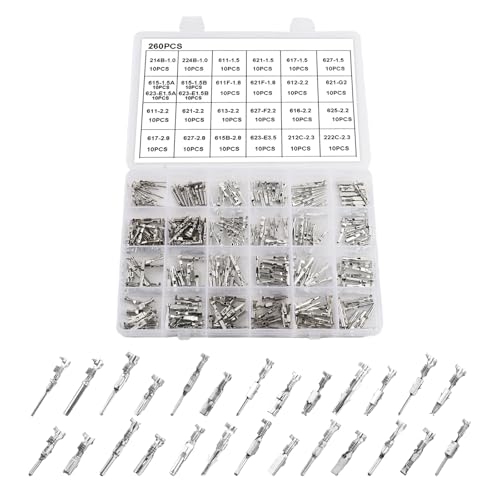 260PCS Car Wire Pin Connectors Kit,Multi-Size Electrical Pins Terminals Kit Includes 3.5/2.8/2.2/1.8/1.5/1mm,Male & Female Crimped Electric Connector Pins for Cars,Motorcycles