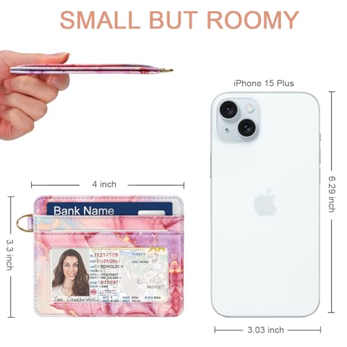 Image of Slim Minimalist Pocket Credit Card Holder Wallet RFID Blocking Lightweight Thin Small Cute Card Cases,Red Marble