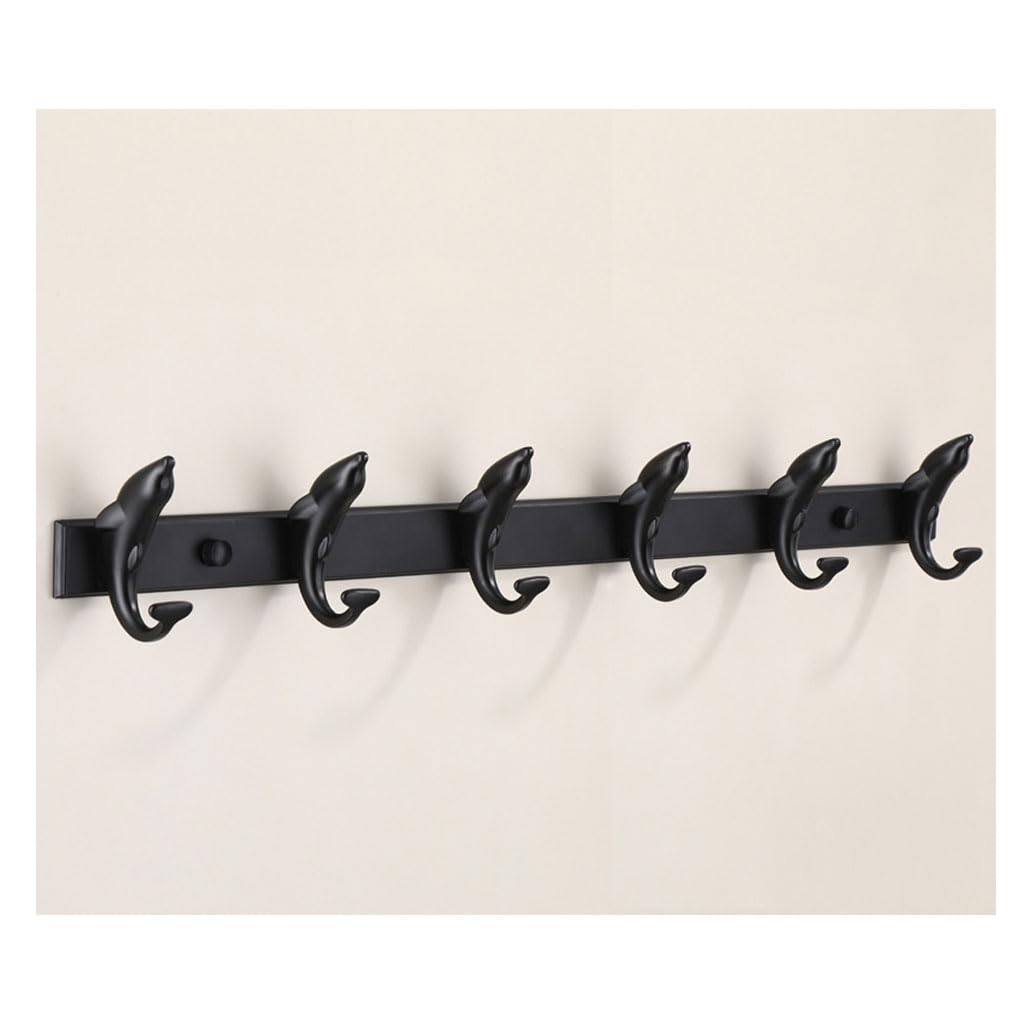 Lmysxaoz Black Vintage Metal Coat Rack Wall Mount, Aluminum Dolphin Shaped Hooks Hanging Rail Antique Clothes Towel Racks For Bathroom Entryway Bedroom Behind The Door 6Hook
