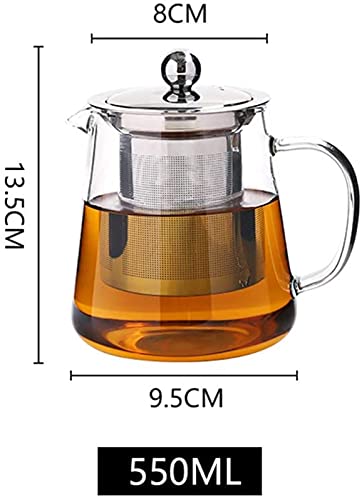 Bule de vidro com infusor, filtro de chá de vidro borosilicato resistente ao calor para chá solto, c