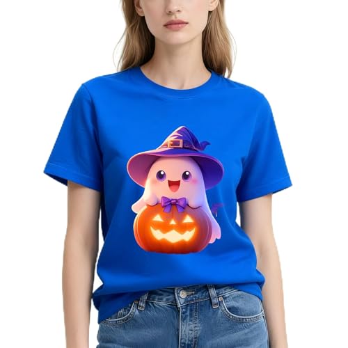 IRUD Halloween Shirts for Women - Pumpkin Ghost Wizard Hat Pattern Round Neck Short Sleeve - image 1
