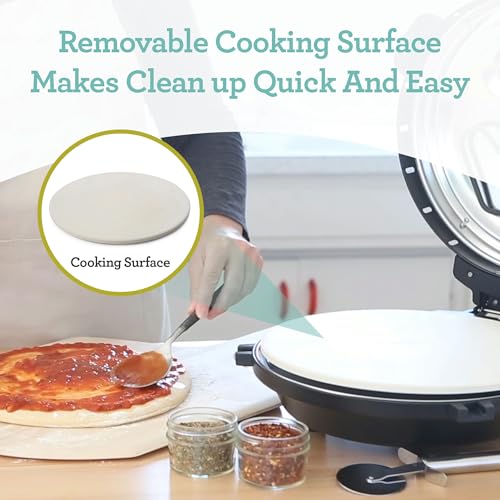 Euro Cuisine PM600 Rotating Pizza Maker with 12 Inch Non-stick Ceramic Stone & Baking Pan, Indoor Countertop Electric Pizza Oven, Automatic Timer, View window, Ideal for frozen or take-n-bake pizzas - Thumbnail 3