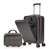 Suitcase Set Carry On Suitcase and Carryon Suitcase ABS Spinner Wheel Luggage with Combination Lock Front Opening Design 14 Inch and 20 Inch Two Piece Luggage Set with Cosmetic Case