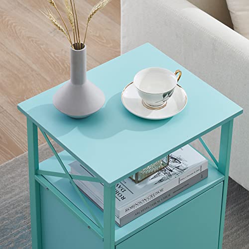 Vecelo End Tables,Modern Large Capacity Nightstand With Cabinet For Kids, Night Stands Has Open Shelf For Living Room Bedroom,Light Blue, 1 Set #TOP5