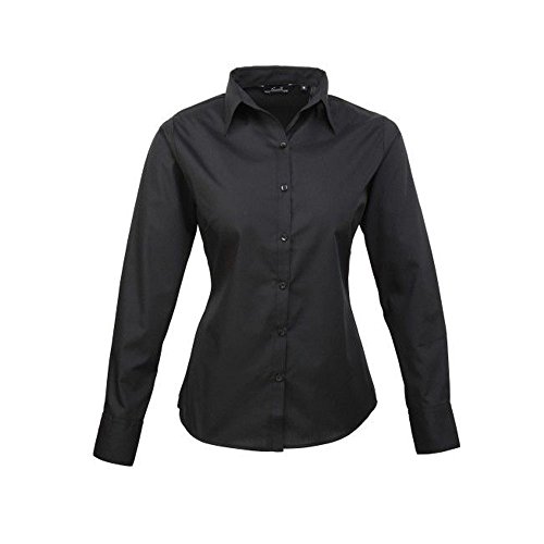 Image of Premier Women's poplin Long Sleeve Blouse, Ladies Plain Work Shirt-Black-Size 14