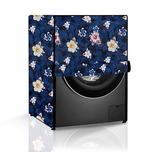 Image of The Furnishing Tree Washing Machine Cover Compatible for Samsung 9Kg Fully-Automatic Front Load WW90T4040CX1TL Floral Pattern Blue - D x W x H : ( 55.9x61x86.4 CM )
