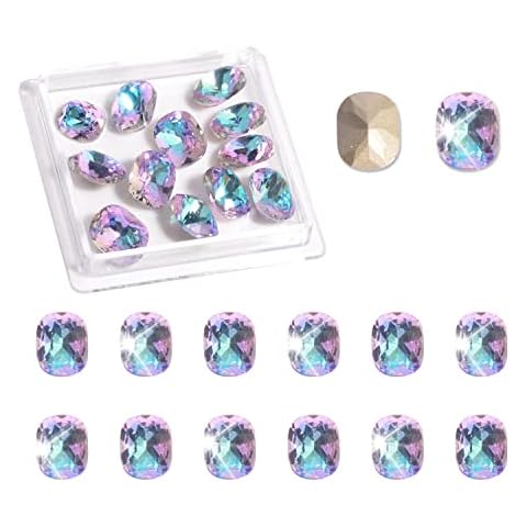 QIMYAR Nail Art Rhinestones Diamonds 8 * 10mm Rectangle Shiny Big Glass Crystal Pointed Back Rhinestones Gem Stones for 3D Nail Decorations Clothes Jewelry Bags DIY Crafts, Blue-Violet Cover