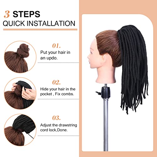 Hanne Dreadlock Ponytail Extensions For Black Women Drawstring Ponytail Faux Locs Extension Ponytail Hairpieces With Combs Clip In Pony Tail Extensions Hair Extensions (14 Inch) #TOP1