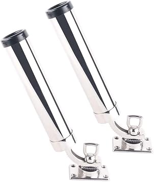360 Adjustable Fishing Rod Holder Boat Stainless Steel Rod Holder Deck Mount Rectangular Base for Marine Yacht Boat Camper RV Set of 2