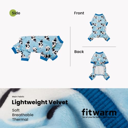 Image of Fitwarm Milk Cow Fleece Dog Pajamas, Soft Winter Clothes for Small Dogs Boy Girl, Warm Pet Onesie, Blue, Black, White, Medium