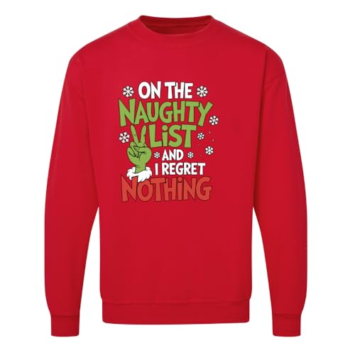 SAUTE STYLES Naughty List Christmas Sweatshirt for Adults | Funny Xmas Jumper with Festive Graphic | Custom Name Option | Winter Holiday Outfit for Men & Women (UK, Alpha, M, Regular, Regular, Red)