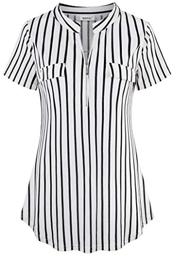 BEPEI Striped Blouses for Women,V Neck Tops Patchwork Tunic Shirt ...
