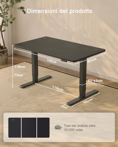 Jummico Scrivania Regolabile In Altezza, Scrivania Regolabile Elettrica Con Smart Panel Da Caricatore Usb, Scrivania In Piedi Con Funzioni Di Memoria, Standing Desk 140 X 60 Cm, Nero - 3