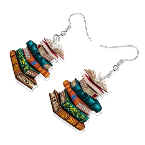 WEVENI Vintage Book Earrings Acrylic Graduation Jewellery Teacher Appreciation Gifts for Women Readers Book Lovers Librarian Bookish Items Back to School Gifts (Multicolor) - Image 2
